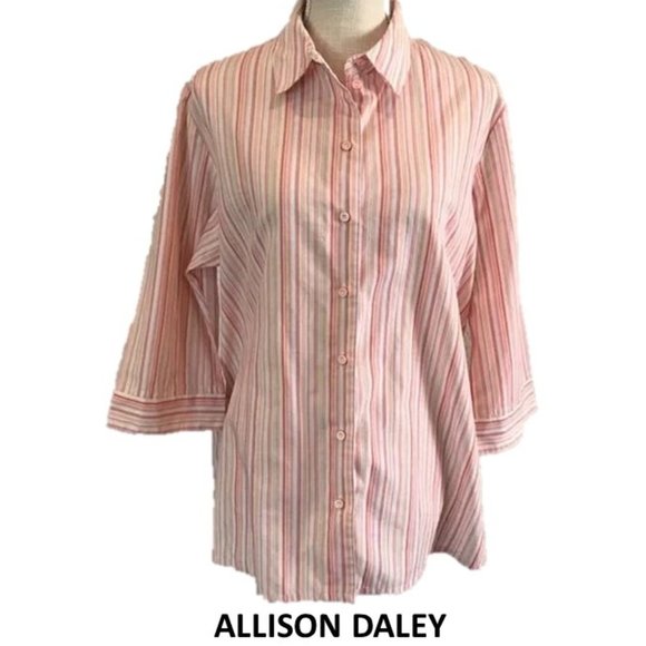 ALLISON DALEY Pink & Peach Striped Shirt - 16 - Picture 1 of 9